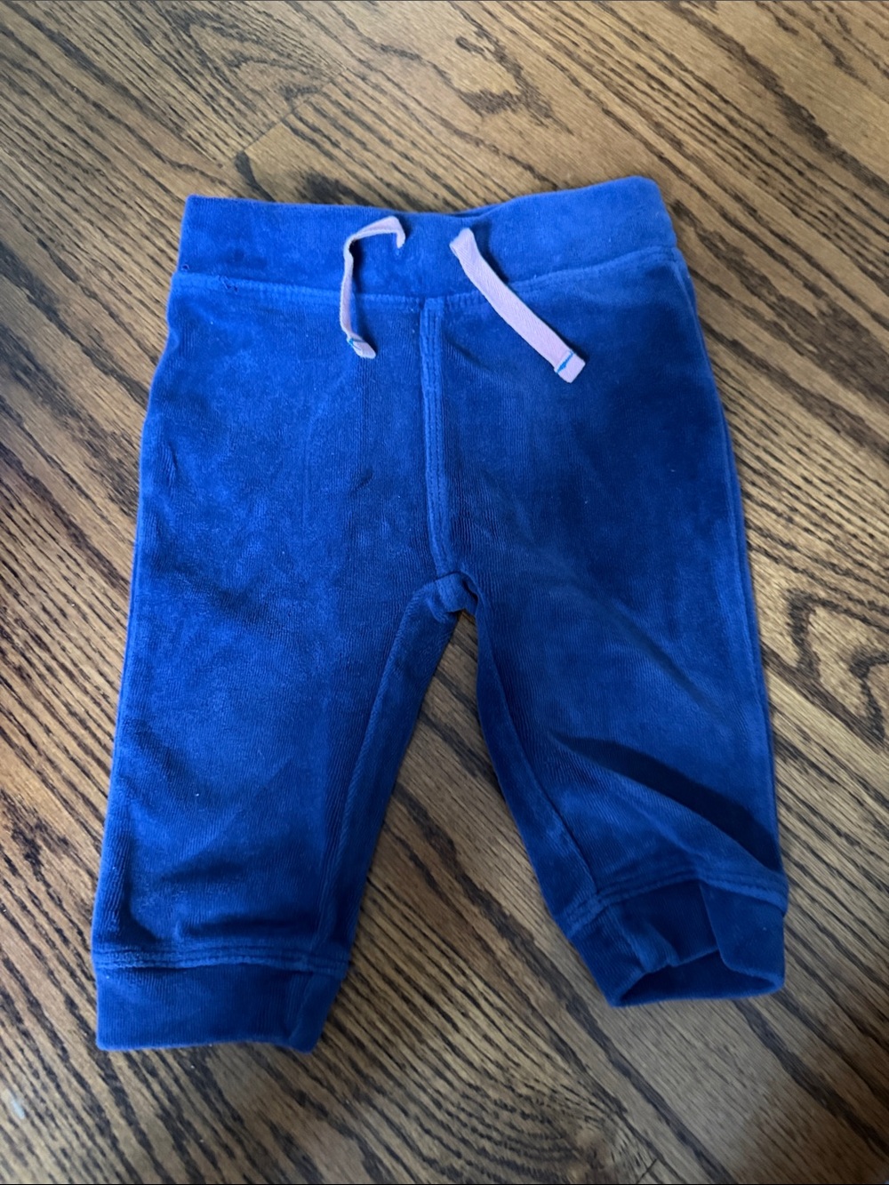 Mini Boden Royal Blue Velour Jogger Pants with Pink Drawstring